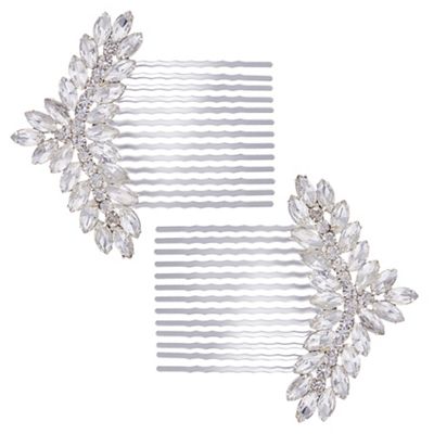 Silver crystal ornate hair comb set